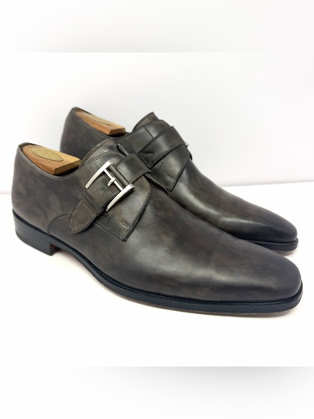 Magnanni 13276 Men’s Marco Monkstrap Dress Shoes Sz 10 Grey Burnished Leather